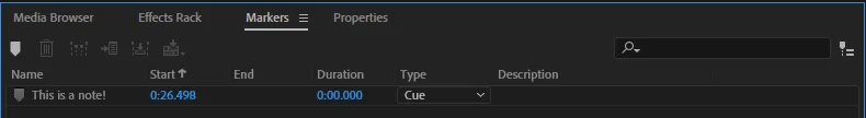 Adobe Audition Markers showing notes