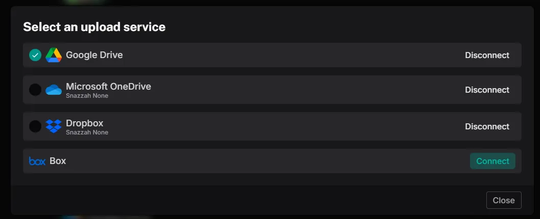 Upload service selection